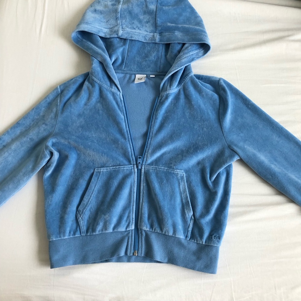 TNA Blue zip up cropped hoodie